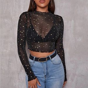 SHEIN Lettuce Trim Star Mesh
Crop Top Without Bra
Black / XL(12)